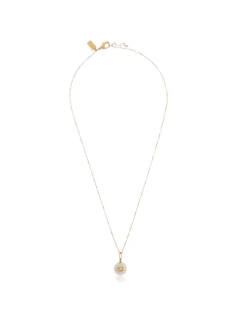 Coach logo-plaque pearl-pendant necklace