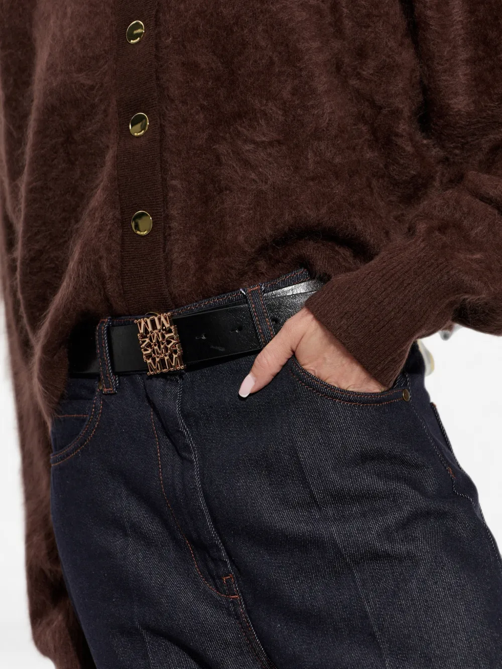 Max Mara Sumero Logo-buckle Belt in Black, view 4