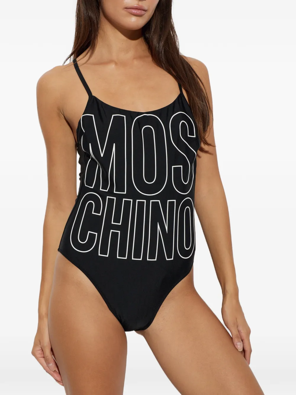 Moschino Badpak met diepe ronde hals en logoprint Zwart