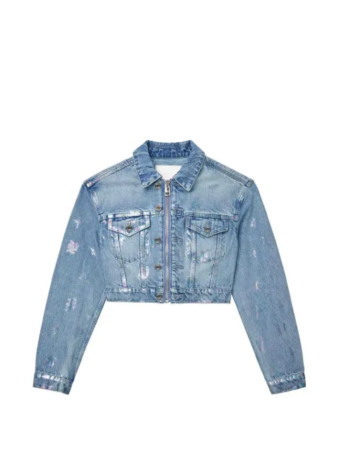 Purple Brand monogram-print cropped denim jacket