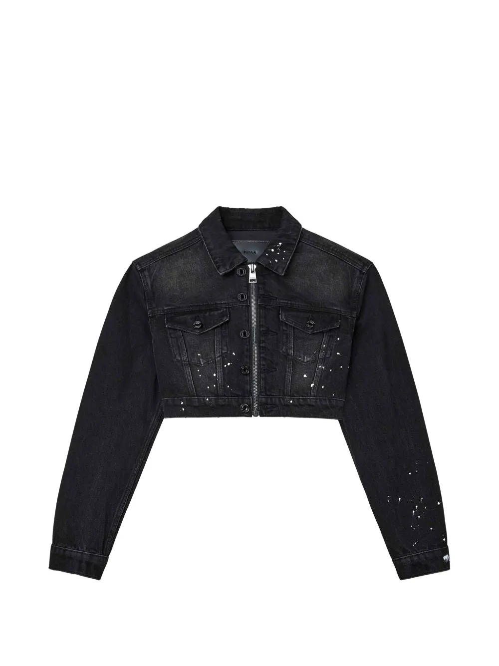 Purple Brand paint-splatter cropped denim jacket