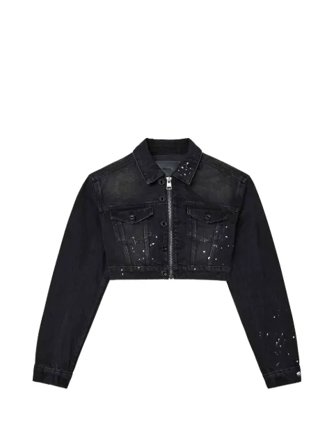 Purple Brand cropped jakke i denim med malingssprøjt