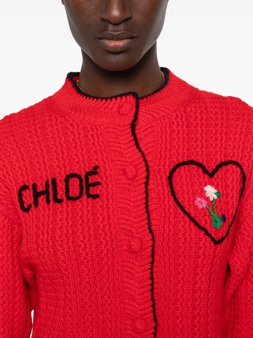 Chloé Kabelgebreid vest met geborduurd logo Rood