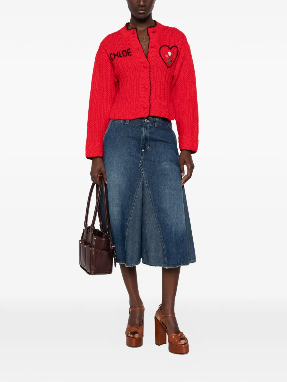 Chloé Kabelgebreid vest met geborduurd logo Rood