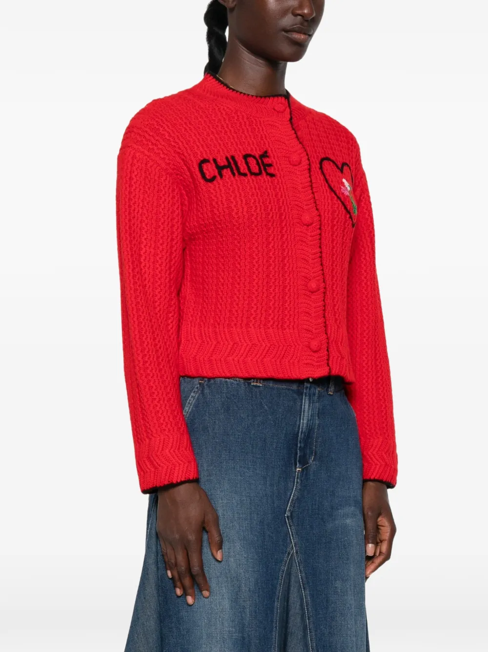 Chloé Kabelgebreid vest met geborduurd logo Rood