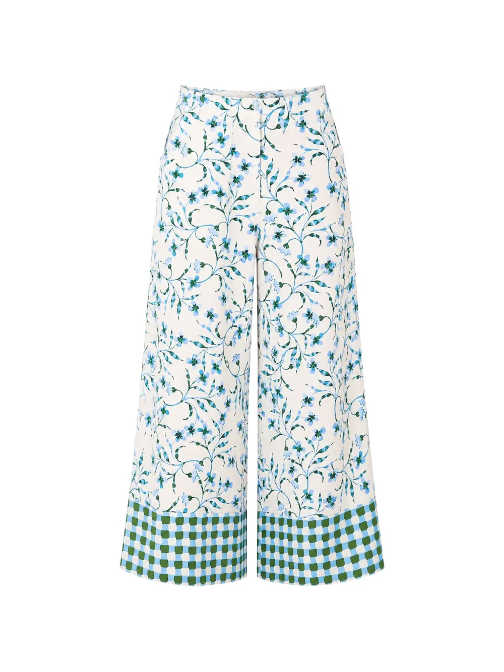 I BLUES floral-print gingham-trim trousers