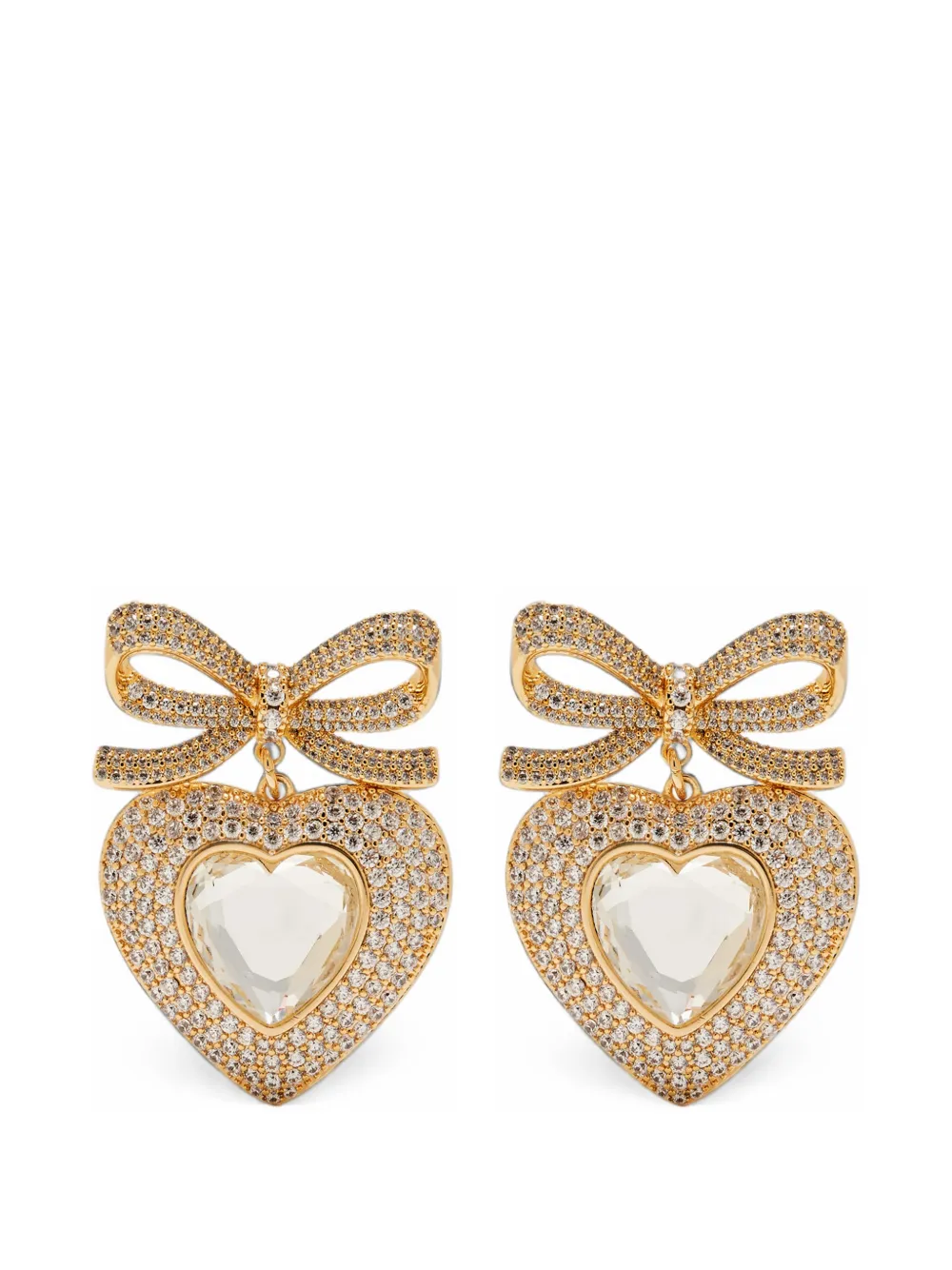 Self-Portrait bow heart-pendant earrings - Oro