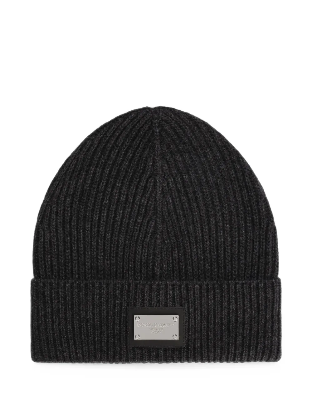 Dolce & Gabbana cashmere and wool hat with branded tag - Grigio