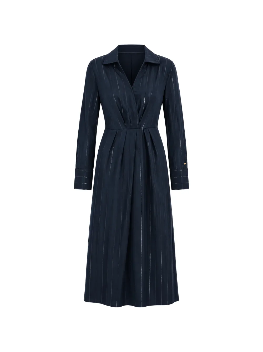 Tommy Hilfiger Metallic-stripe Gathered Midi Dress In Blue