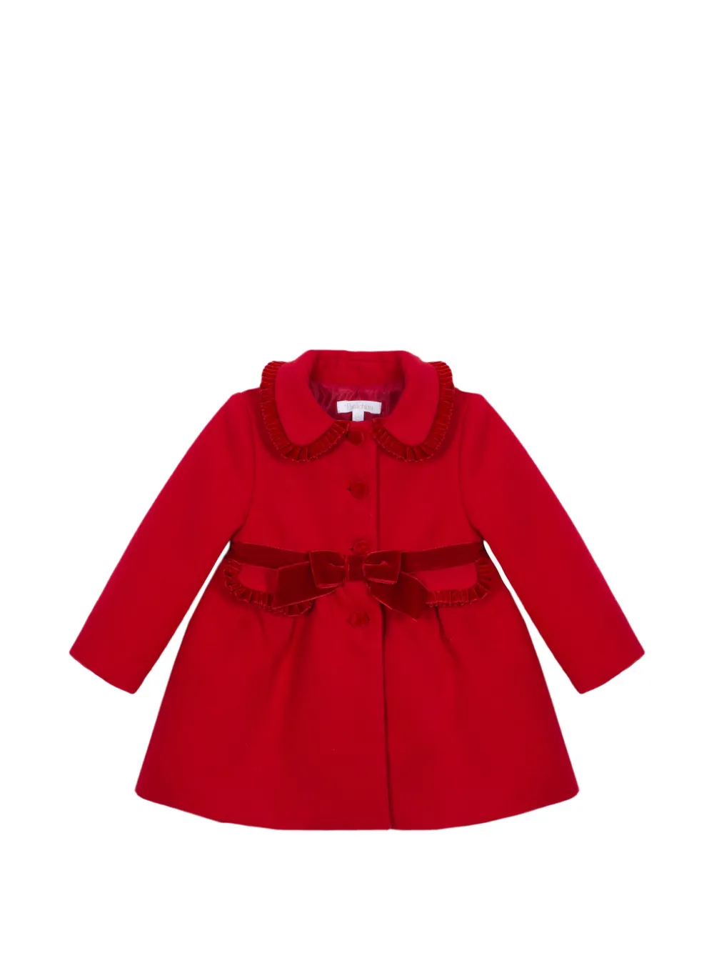 Patachou ruffle-trim bow-detail coat - Rosso