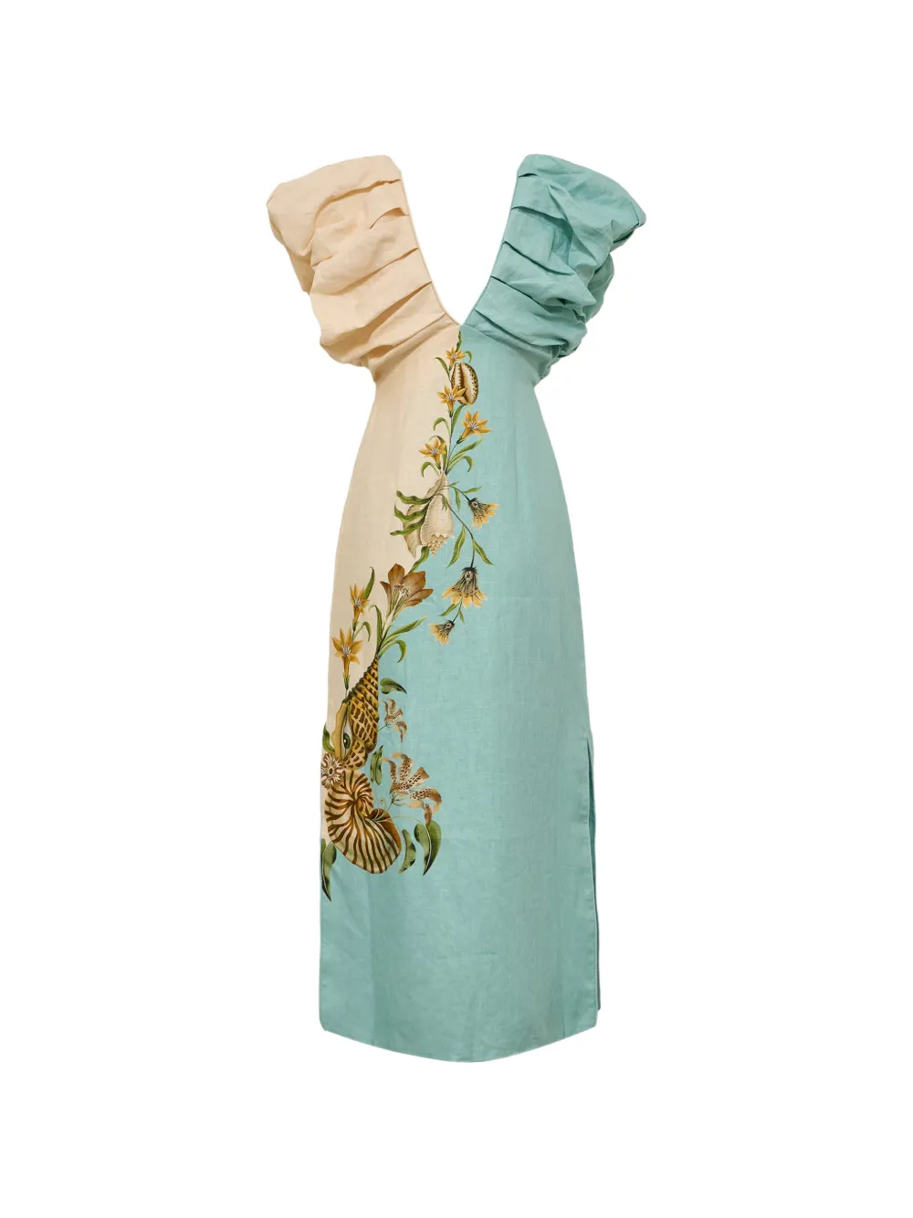 FARM Rio Marine Garden Puff midi-jurk Blauw