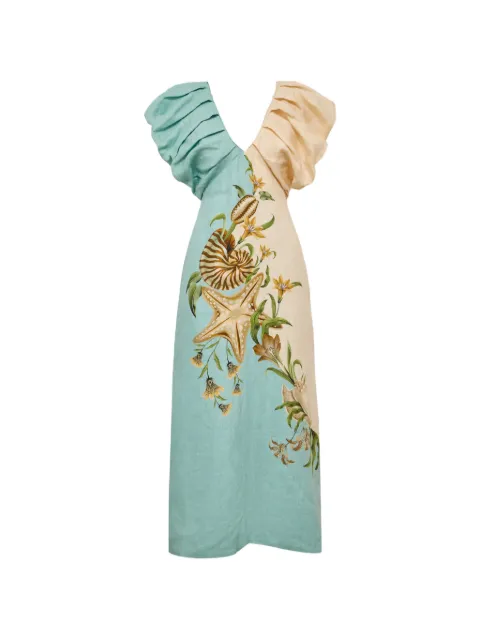 FARM Rio Marine Garden Puff midi dress