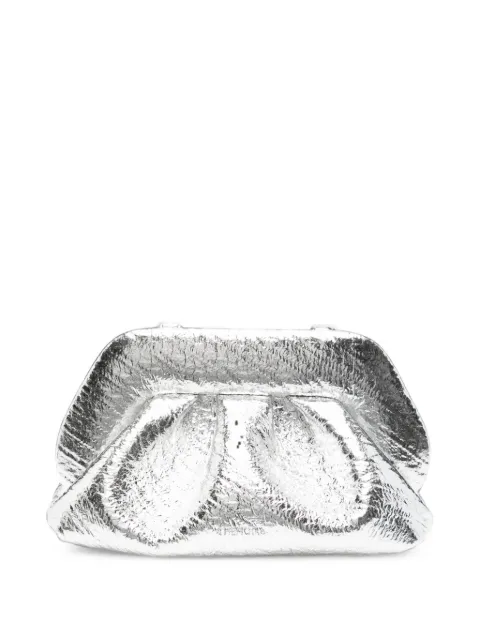 Themoirè metallic-effect gathered clutch bag