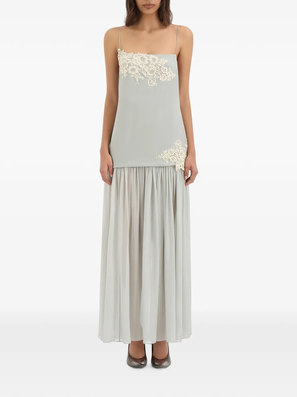 SIR. Noria maxi-jurk met kanten afwerking Blauw
