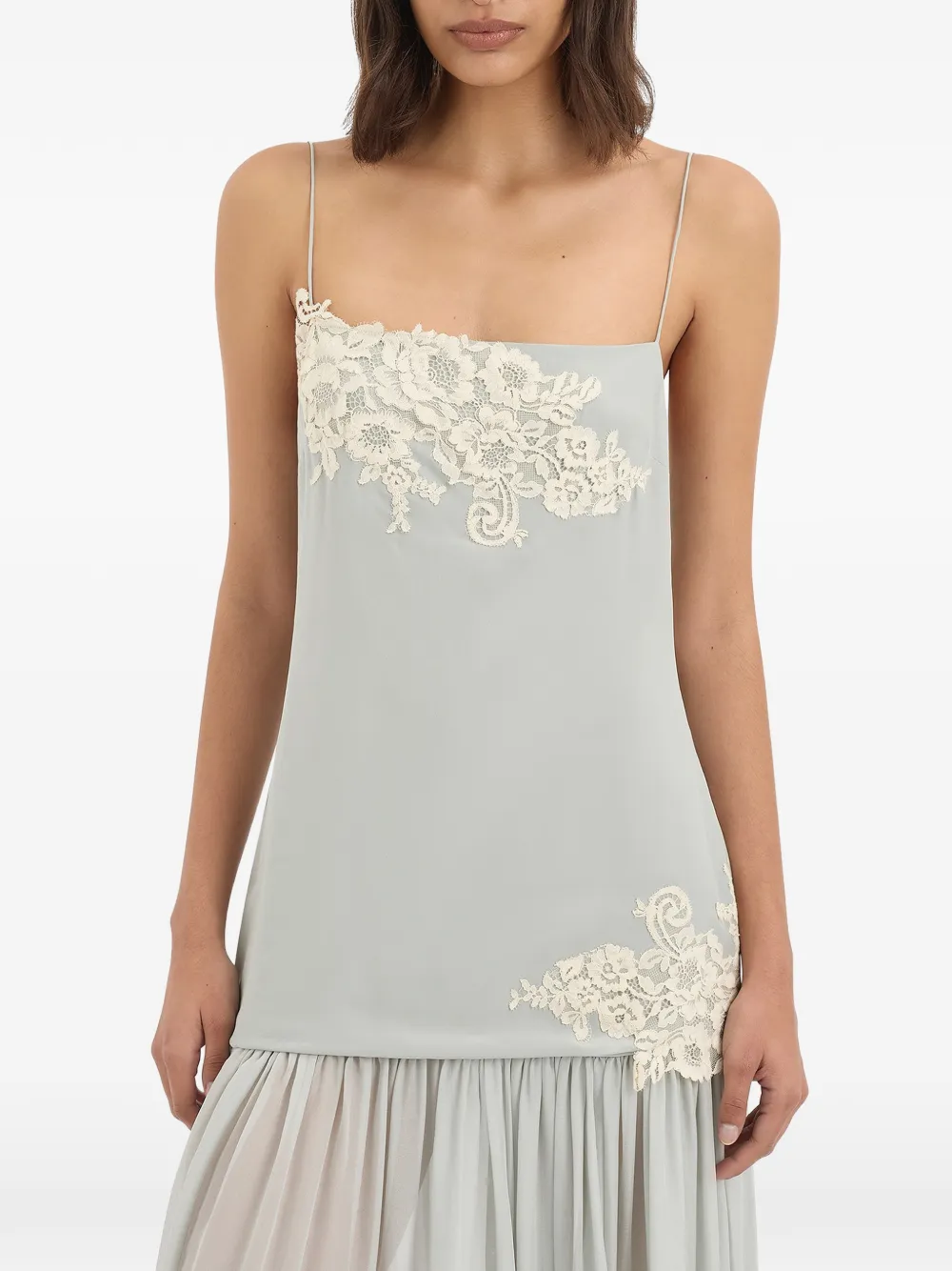SIR. Noria maxi-jurk met kanten afwerking Blauw