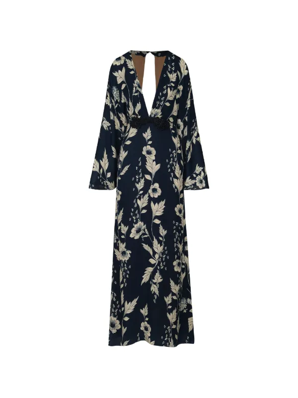 Johanna Ortiz Hibiscus Floral-print Silk Dress in Blue
