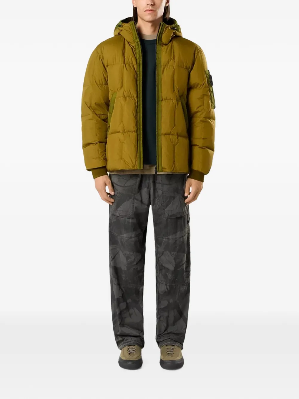 Stone Island 4100034 NY donsjack met geverfd effect en gekreukt effect Groen