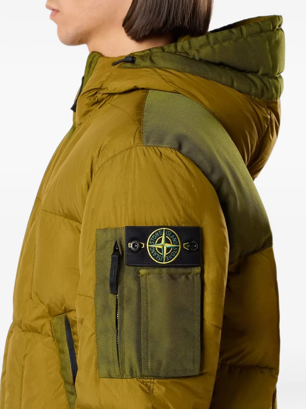 Stone Island 4100034 NY donsjack met geverfd effect en gekreukt effect Groen