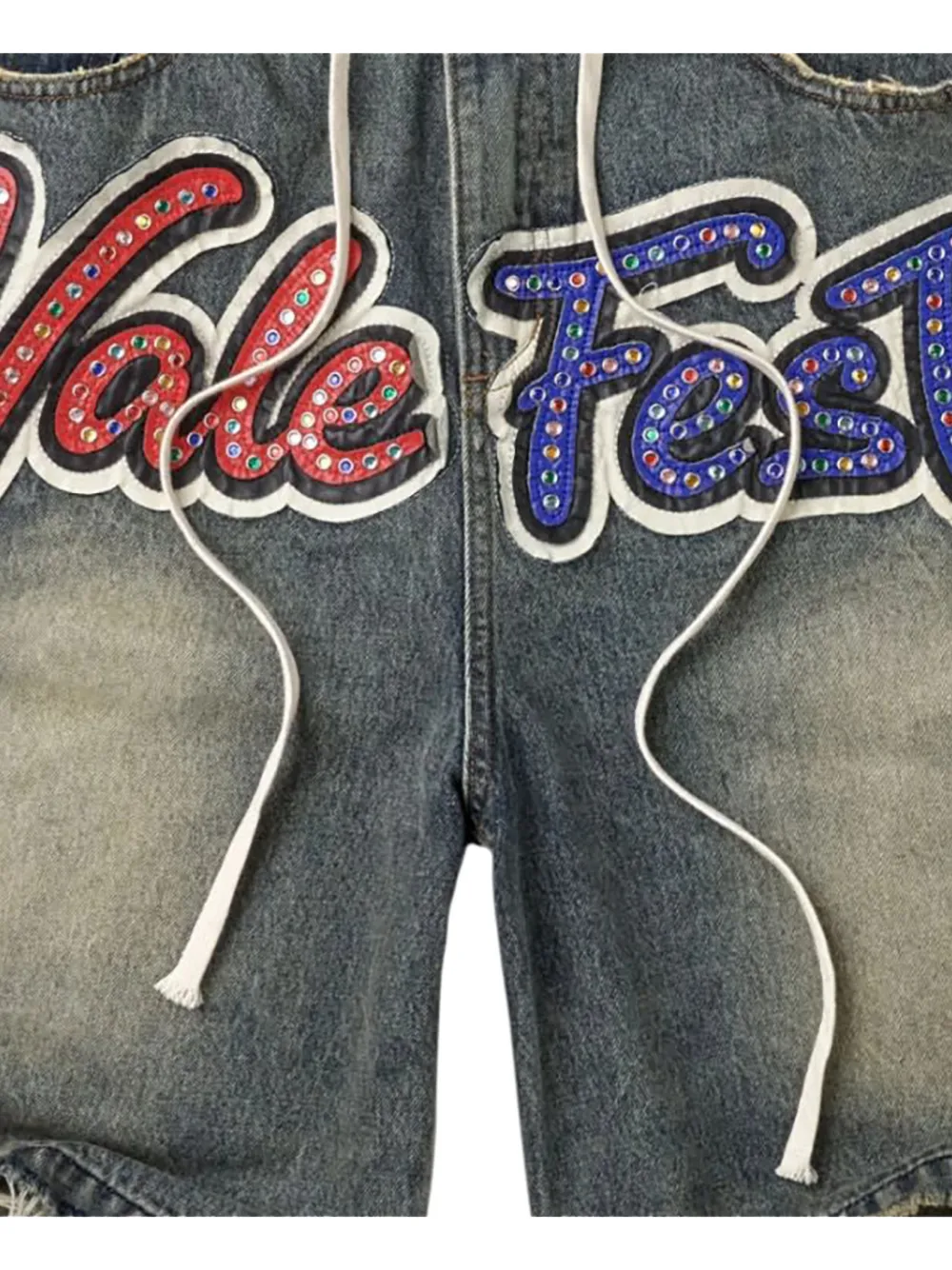 Vale Fest crystal-embellished denim shorts Blauw
