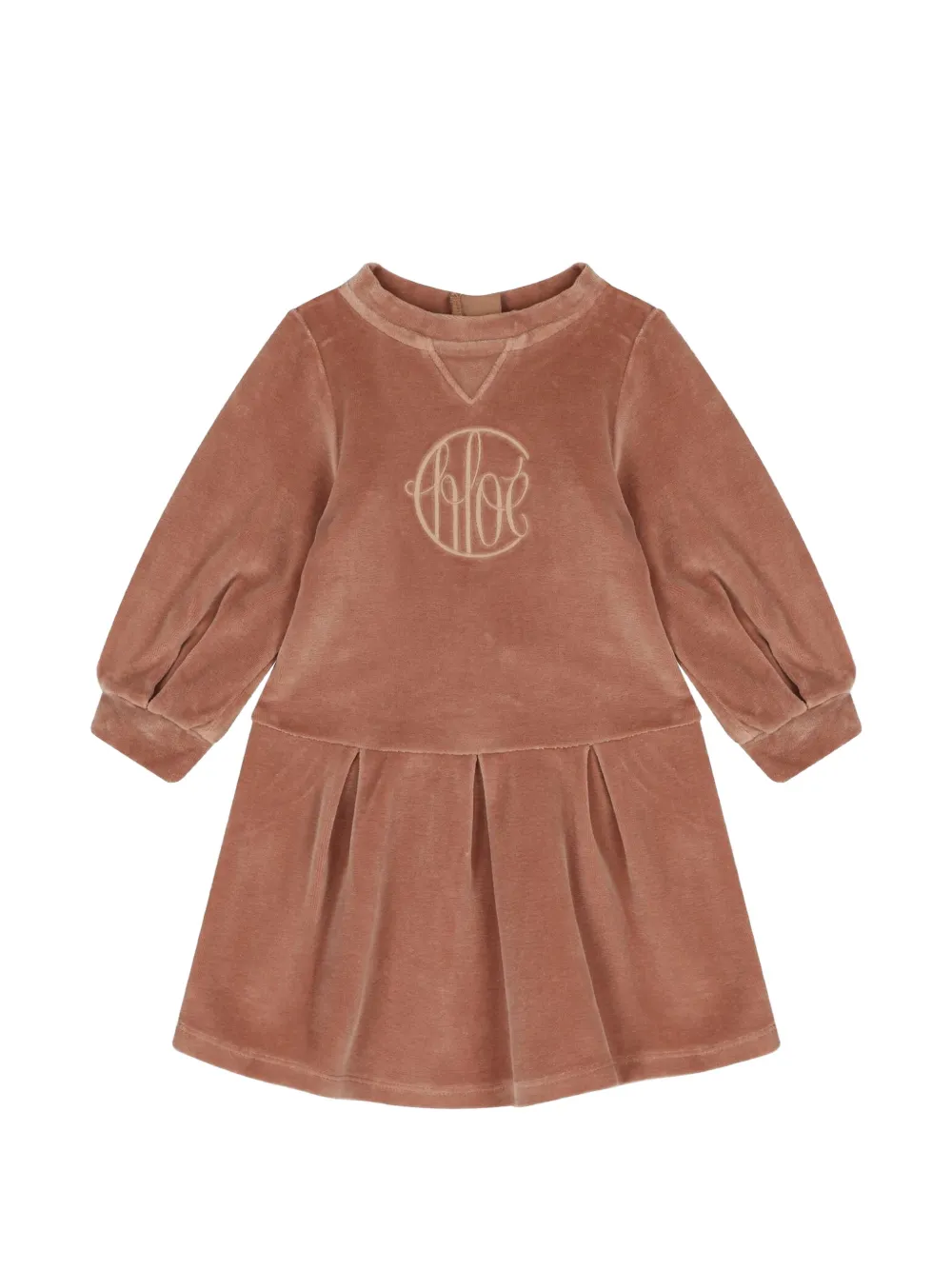 Chloé Kids logo-embroidered pleated dress - Marrone