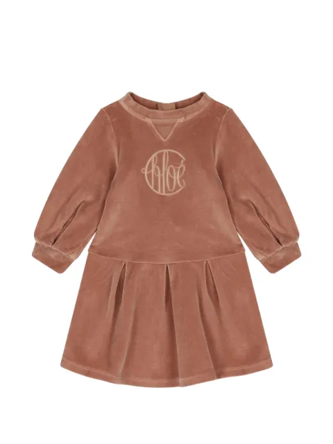 Chloé Kids logo-embroidered pleated dress