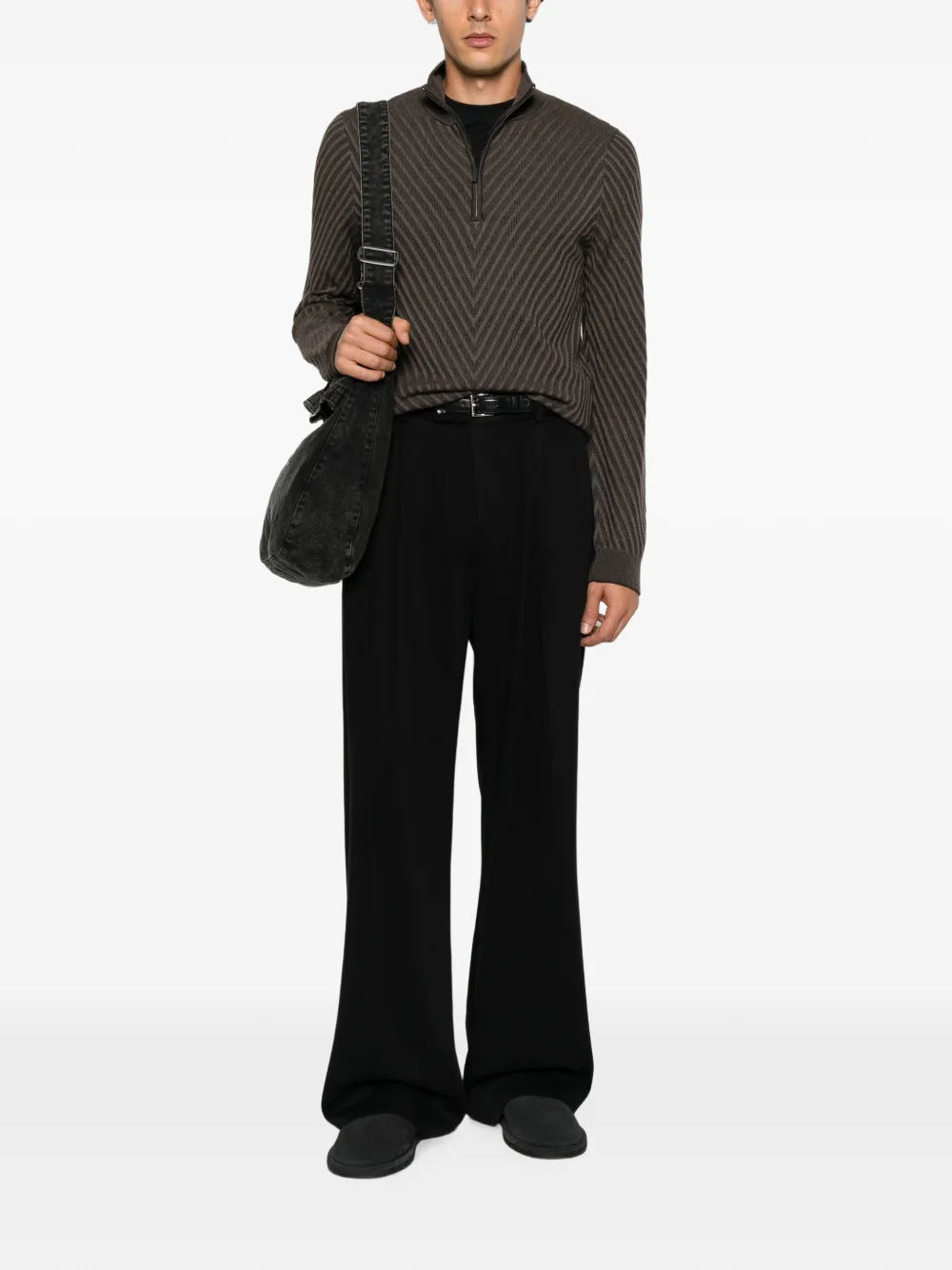 Emporio Armani partial zip sweater in processed virgin wool Signature Capsule Bruin