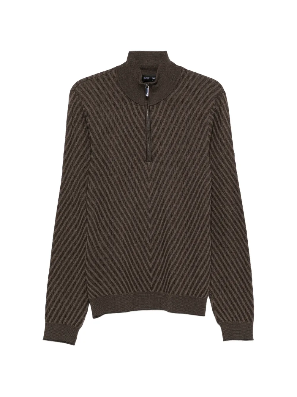 Emporio Armani chevron-knit quarter-zip sweater - Marrone