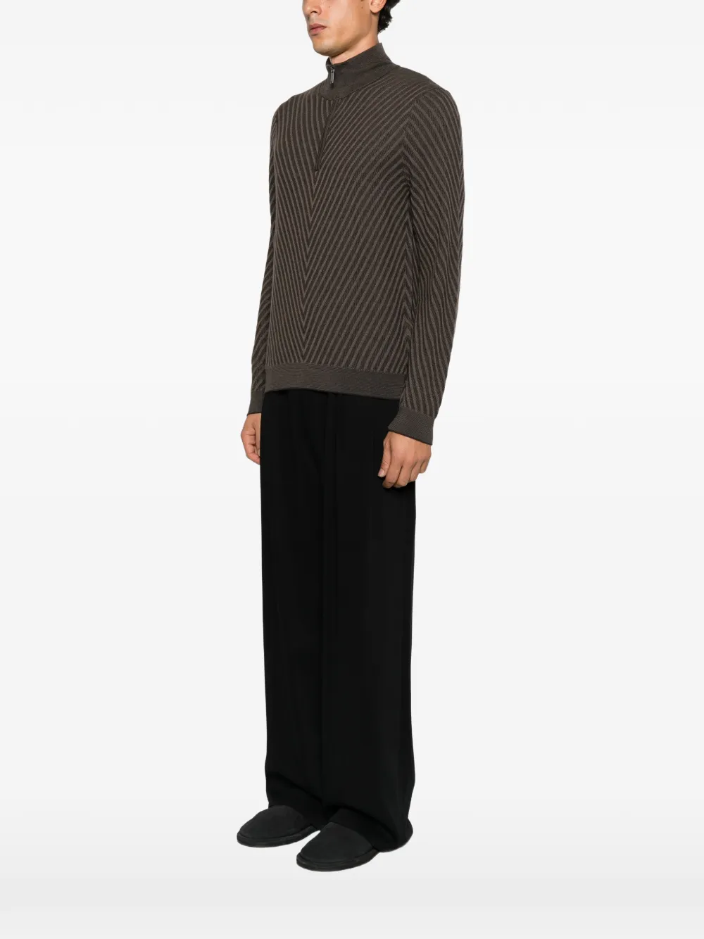 Emporio Armani partial zip sweater in processed virgin wool Signature Capsule Bruin