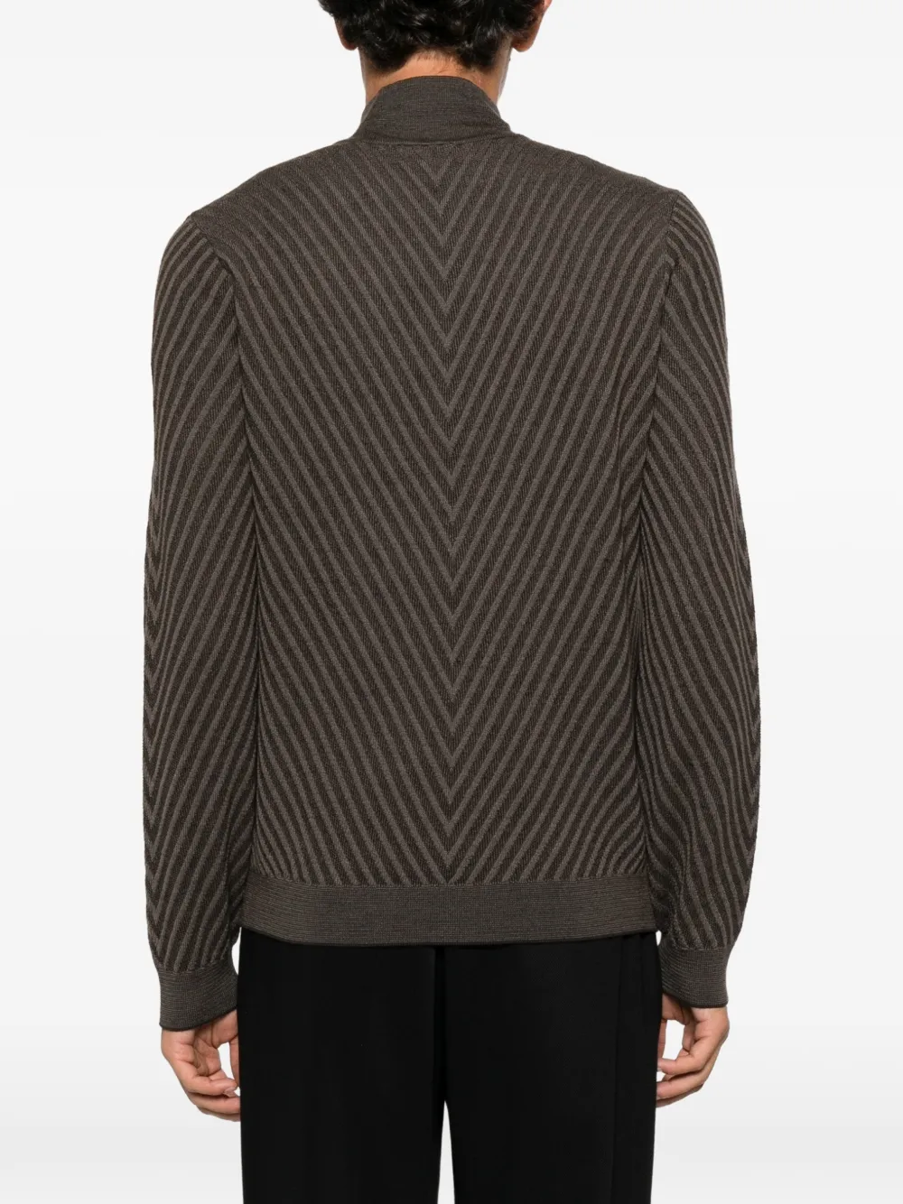 Emporio Armani partial zip sweater in processed virgin wool Signature Capsule Bruin