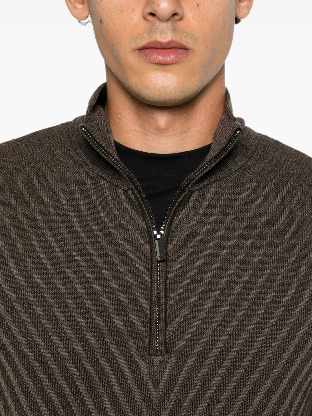 Emporio Armani partial zip sweater in processed virgin wool Signature Capsule Bruin