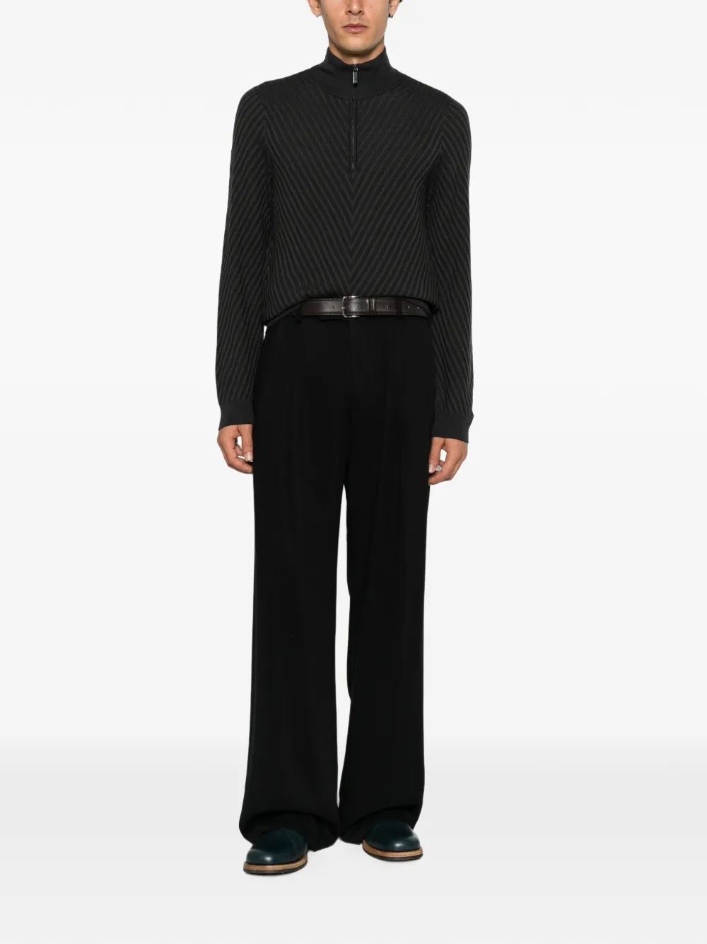 Emporio Armani partial zip sweater in processed virgin wool signature capsule Grijs