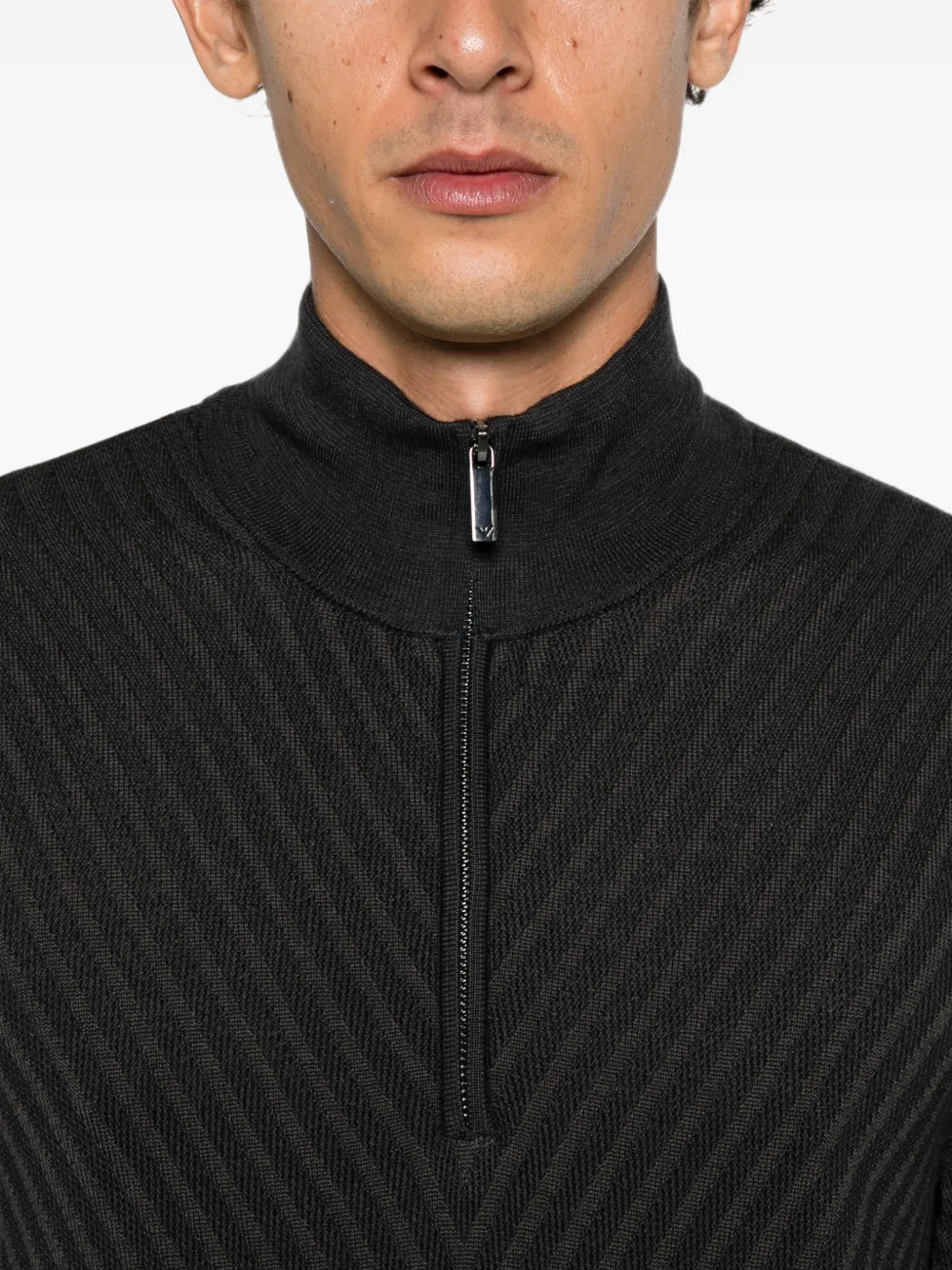 Emporio Armani partial zip sweater in processed virgin wool signature capsule Grijs
