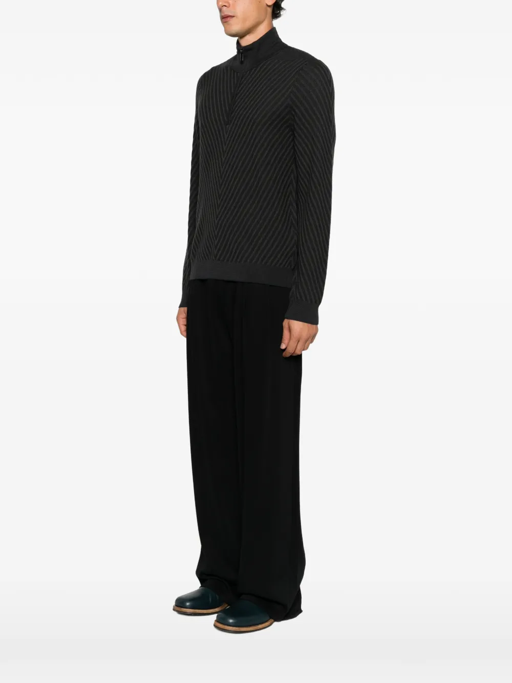 Emporio Armani partial zip sweater in processed virgin wool signature capsule Grijs