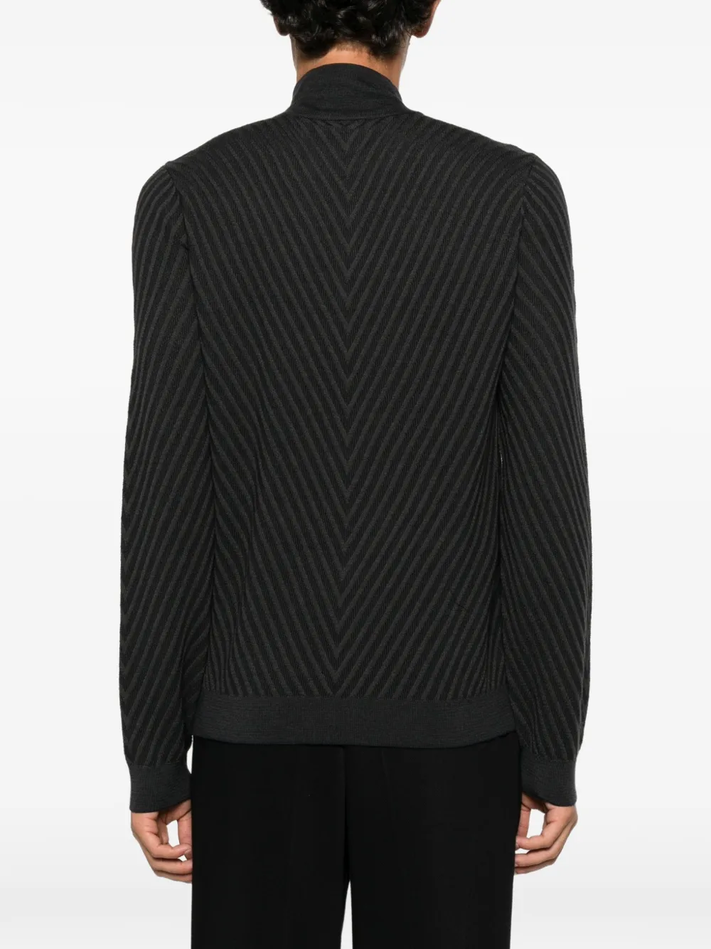 Emporio Armani partial zip sweater in processed virgin wool signature capsule Grijs