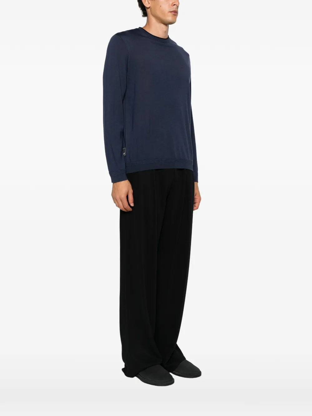 Emporio Armani logo-patch wool sweater Blauw
