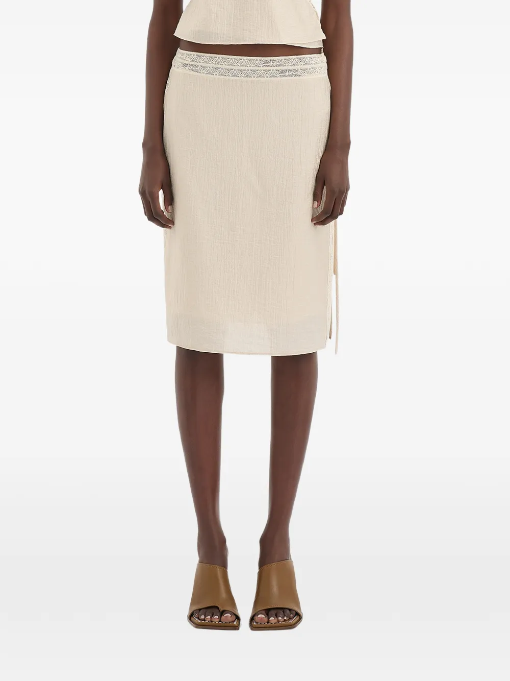 SIR. Nora midi-rok met kanten afwerking Beige