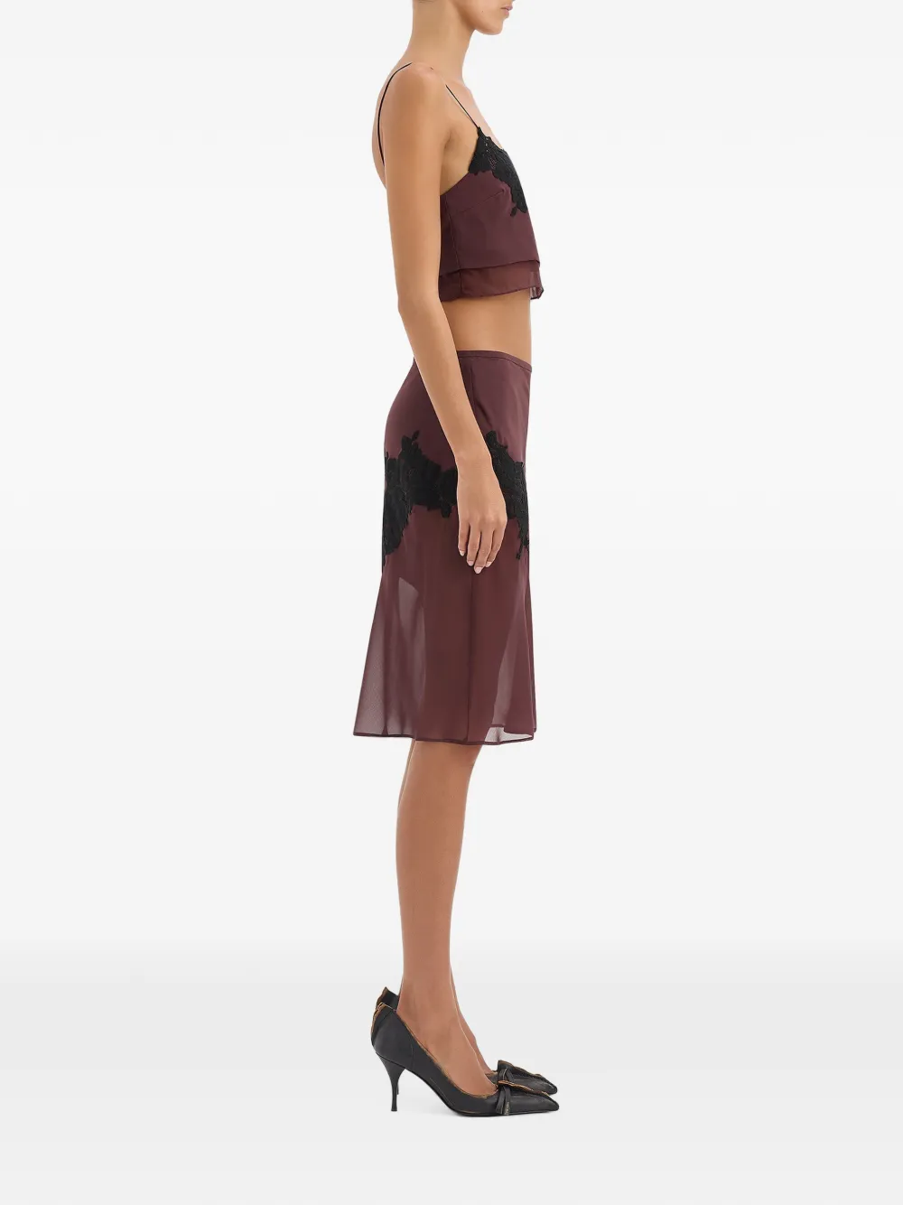 SIR. Noria midi-rok met kanten applicatie Rood