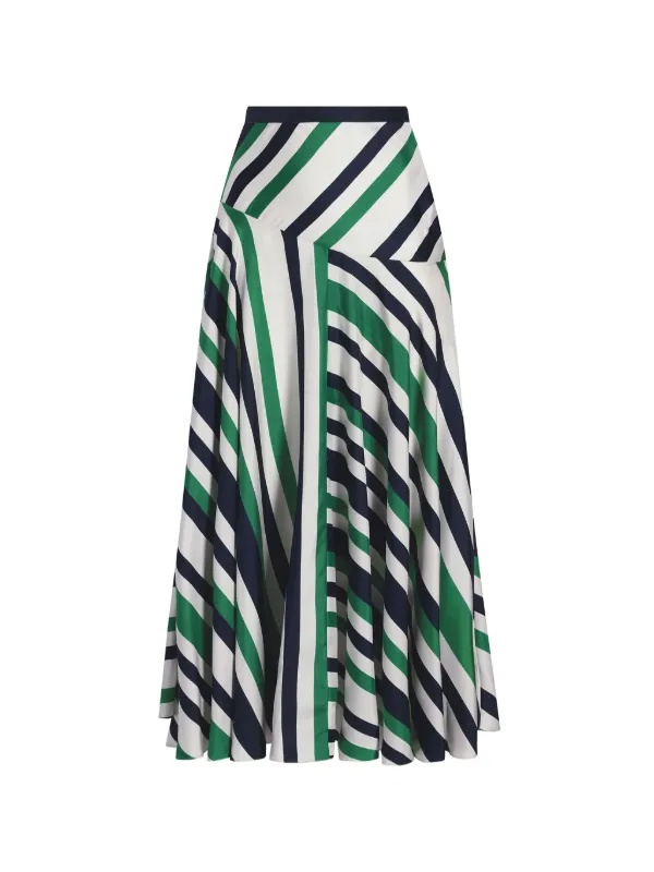 Adam Lippes Thea Striped Silk Maxi Skirt in White
