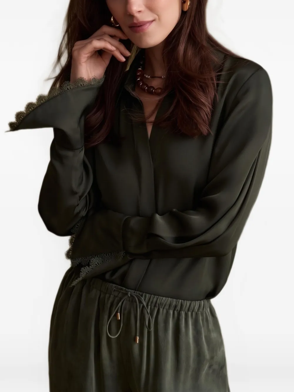 HEVRON Soraya lace-trim shirt Groen