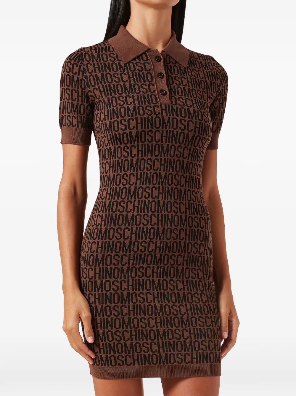 Moschino Mini-jurk met logo jacquard Bruin