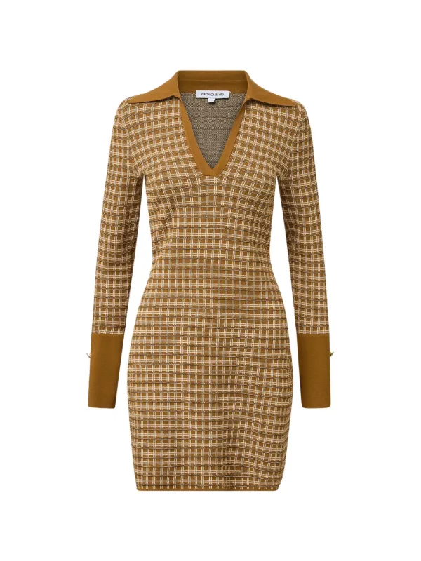 Veronica Beard Celena Check-pattern Knit Mini Dress in Brown