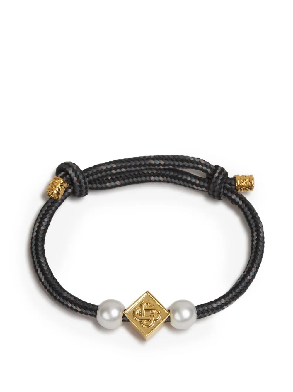 Casablanca pearl-embellished logo-plaque bracelet - Nero