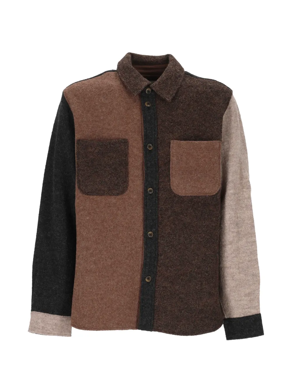 Les Deux colour-block wool overshirt - Marrone