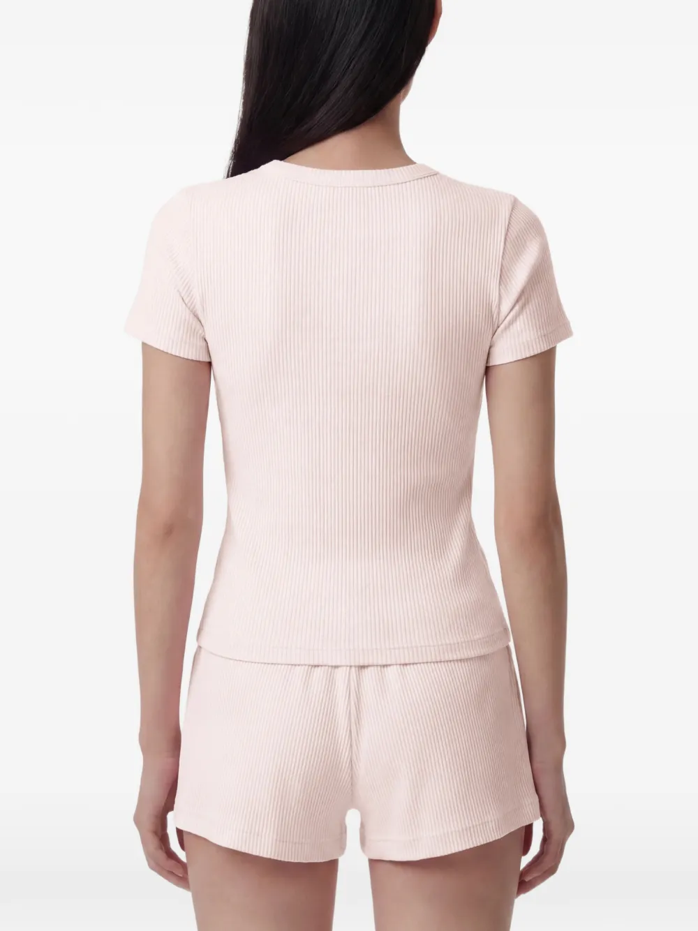 Sporty & Rich Signature ribbed logo-patch T-shirt Roze