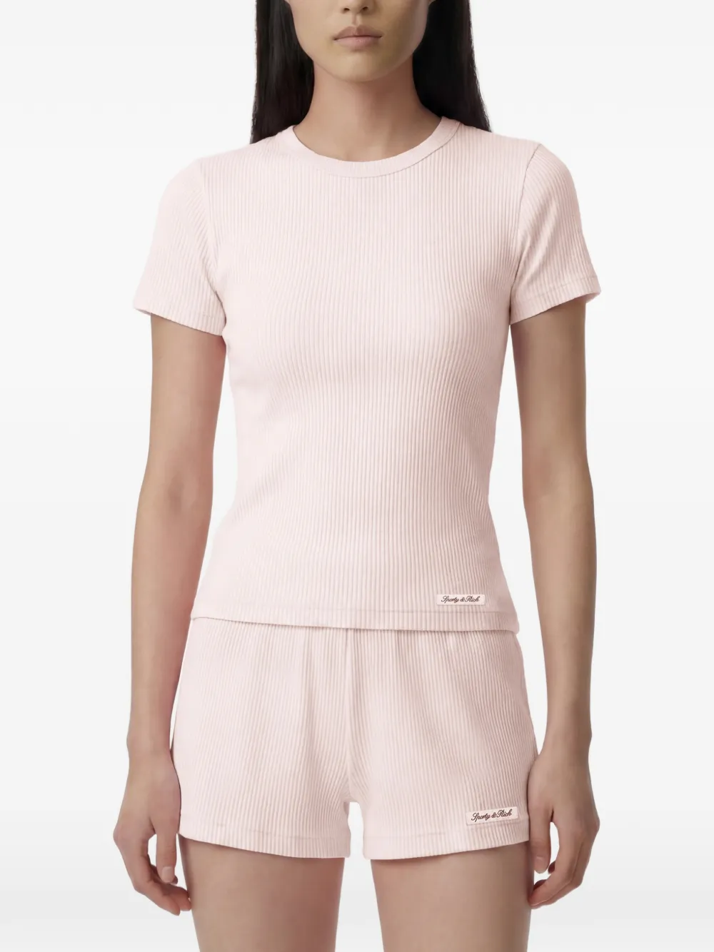 Sporty & Rich Signature ribbed logo-patch T-shirt