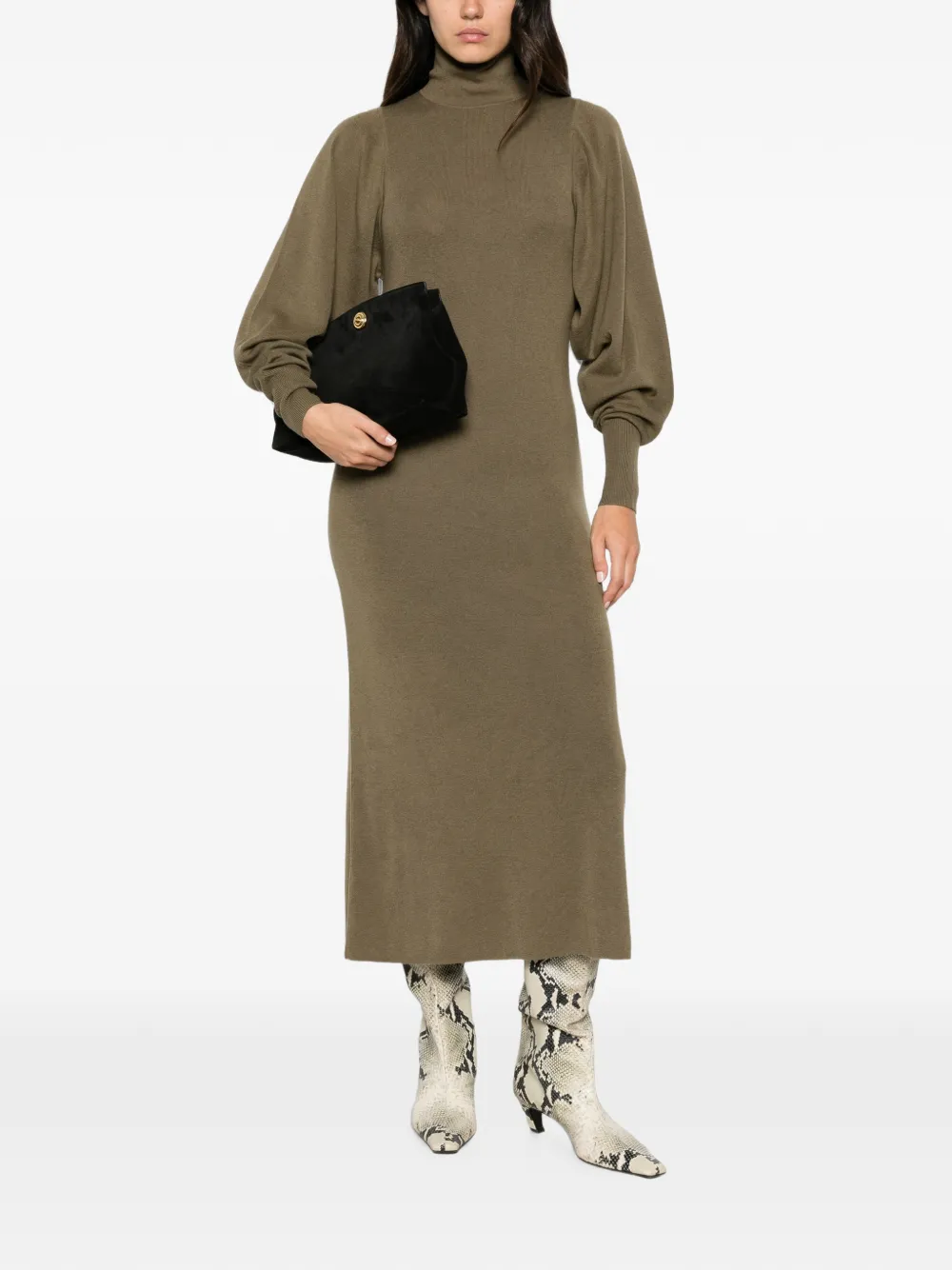 By Malene Birger Menna high-neck puff-sleeve midi dress Groen