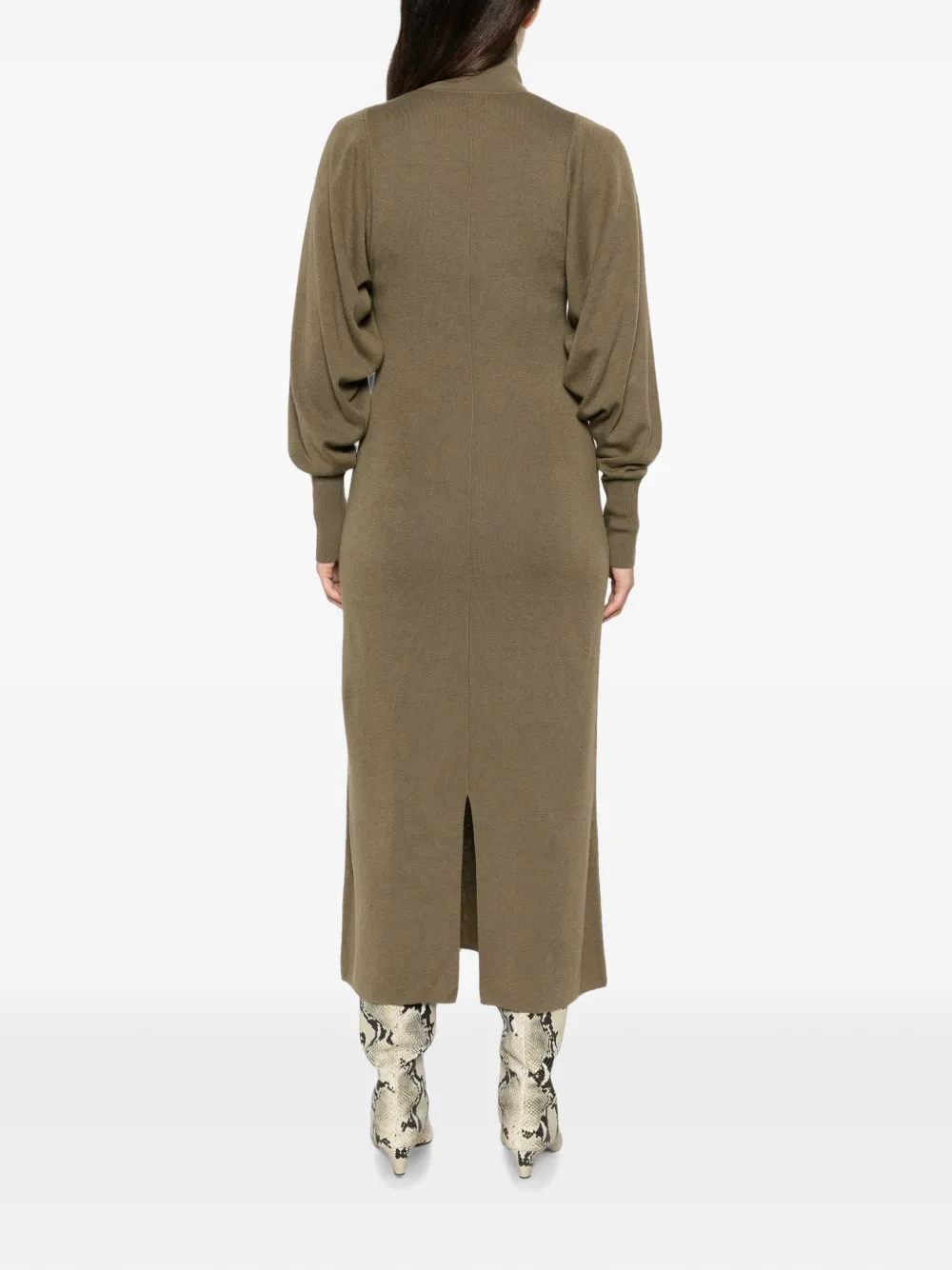 By Malene Birger Menna high-neck puff-sleeve midi dress Groen