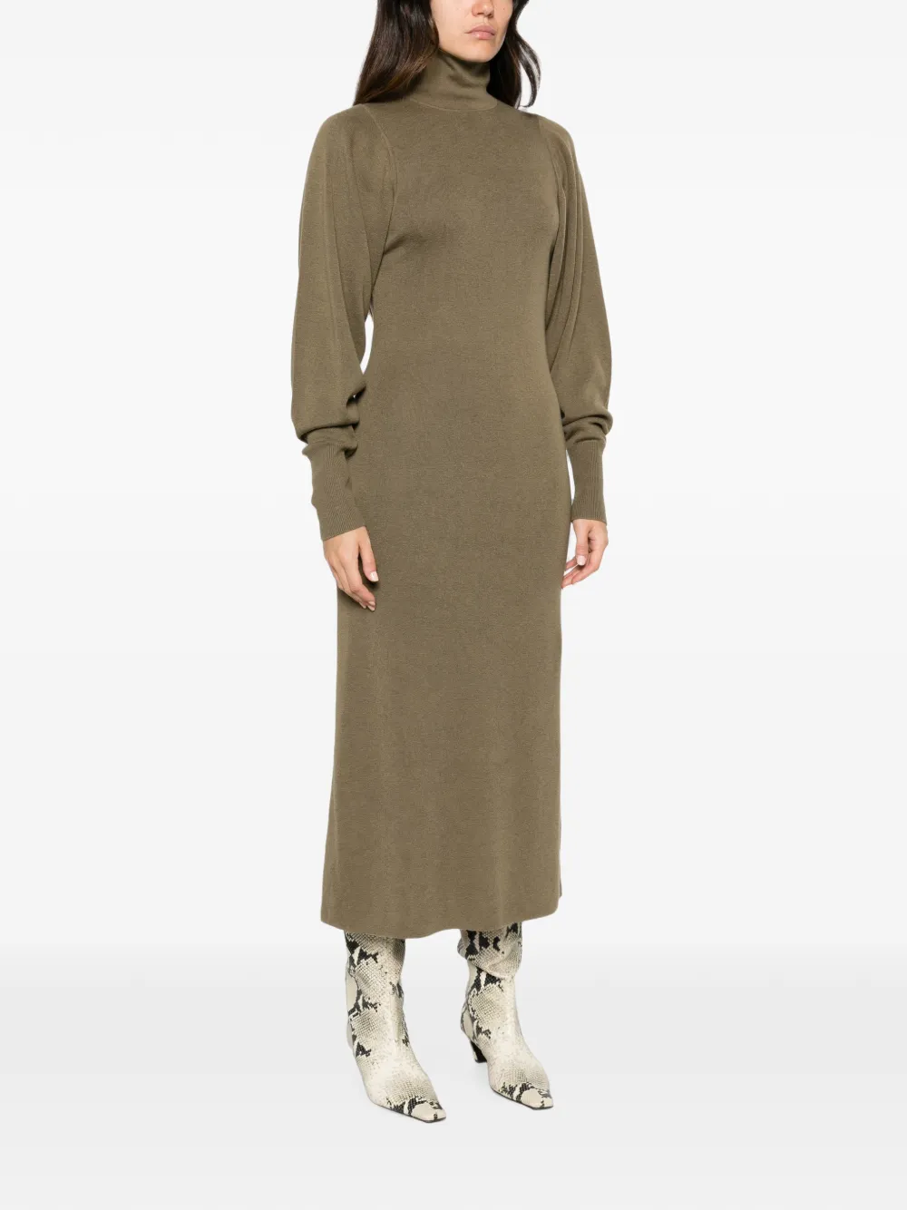 By Malene Birger Menna high-neck puff-sleeve midi dress Groen