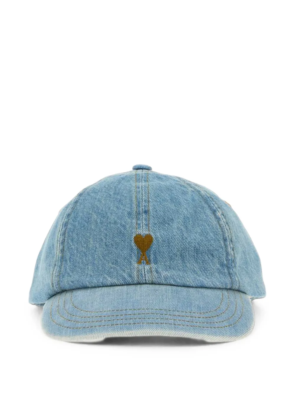 Ami Alexandre Mattiussi Blue Denim Cotton Cap With Ami De Coeur Light Washed Denim