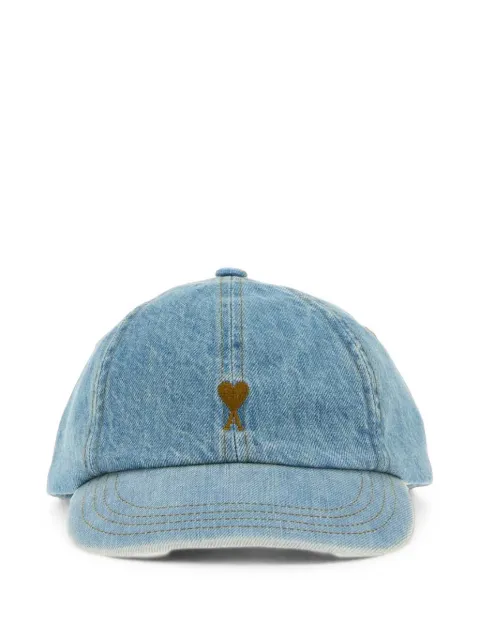 AMI Paris blue denim cotton cap with Ami de Coeur Light washed denim
